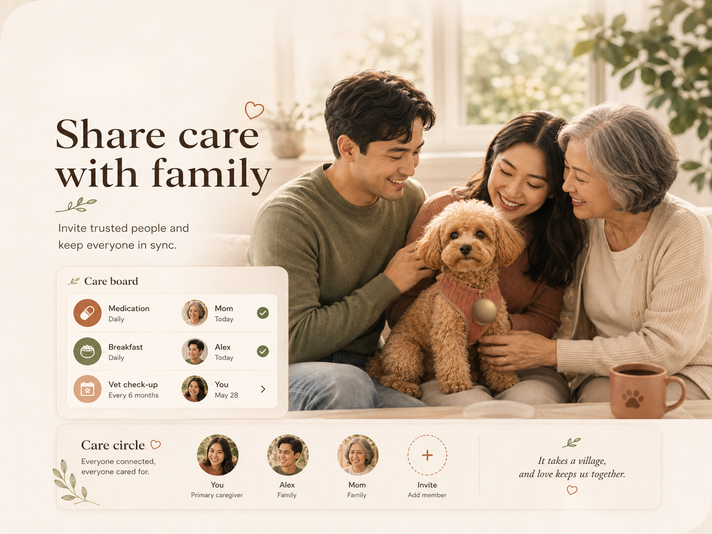 Family members reviewing a pet's care together