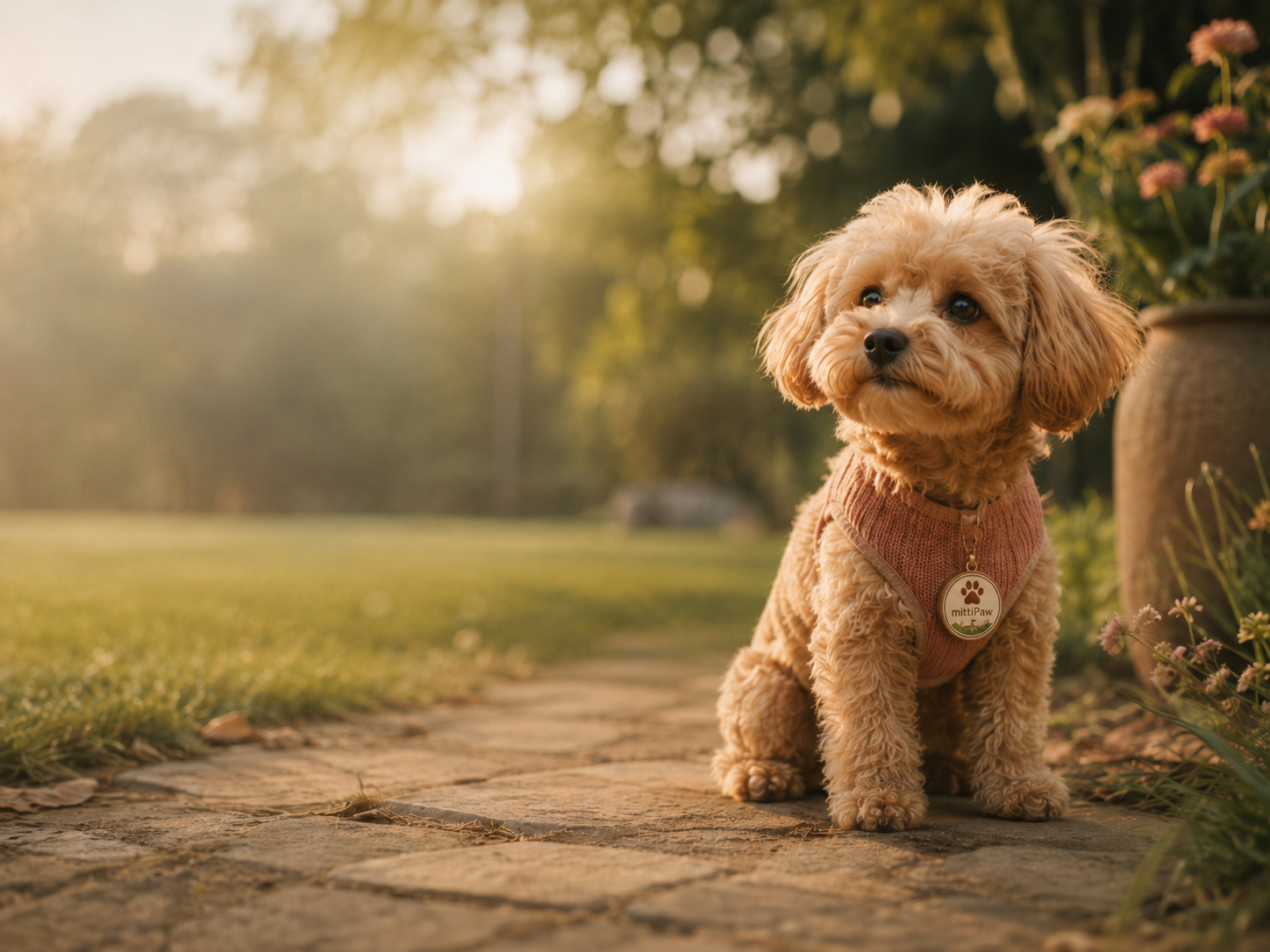 A happy dog resting beside a warm, organized collection of a pet's care documents